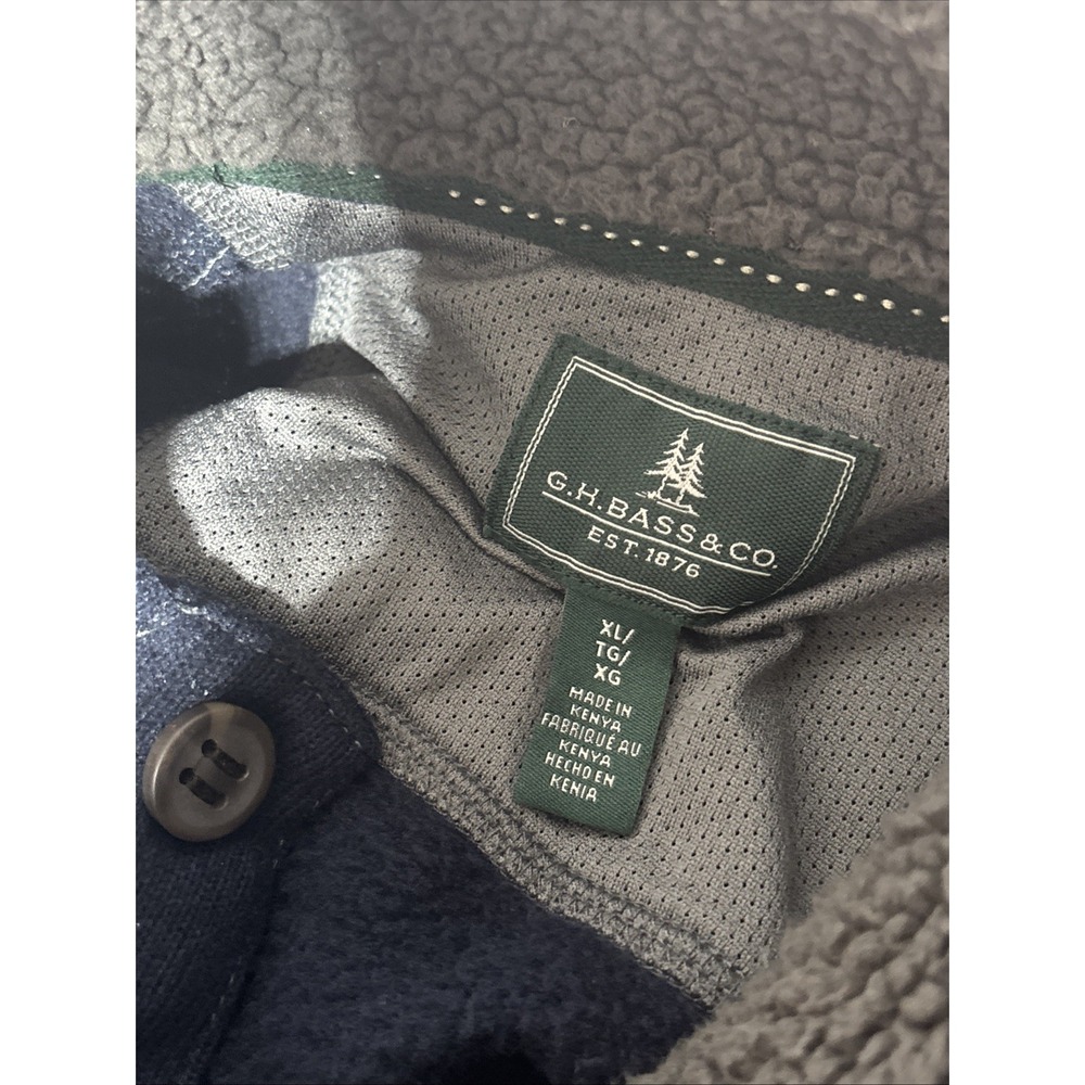 GH Bass Mens Long Sleeve Pullover Fleece Sweater Size XL Blue 3 Button Mock Neck - Picture 5 of 8
